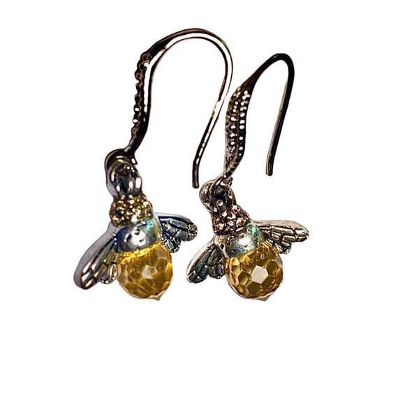 Honeybee Earrings with Faceted Gold CZ Gemstones - Super Cute! - Picture 3 of 5